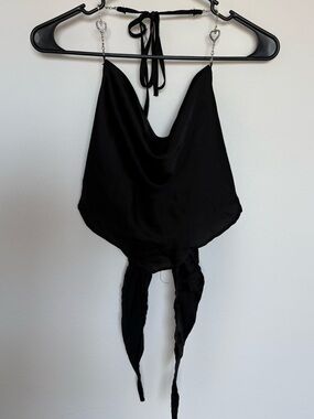 Rue21 Black Halter Tie-Back Crop Top with Heart Studded Straps